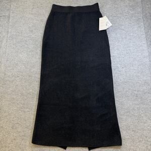 A New Day Skirt Super Soft Womens S Charcoal Midi Front Slit Elastic Waist NWT